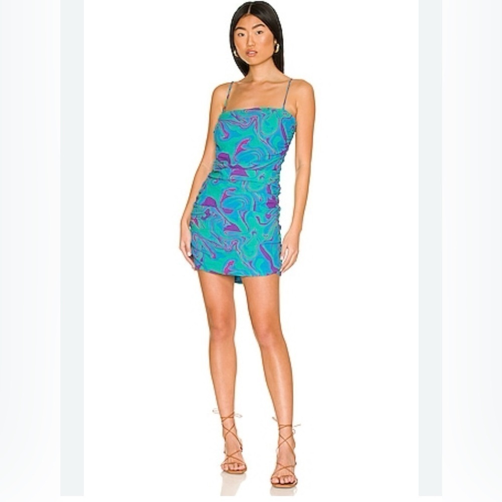 WEWOREWHAT RONNIE OCEAN BLUE MARBLE DRESS SIZE L